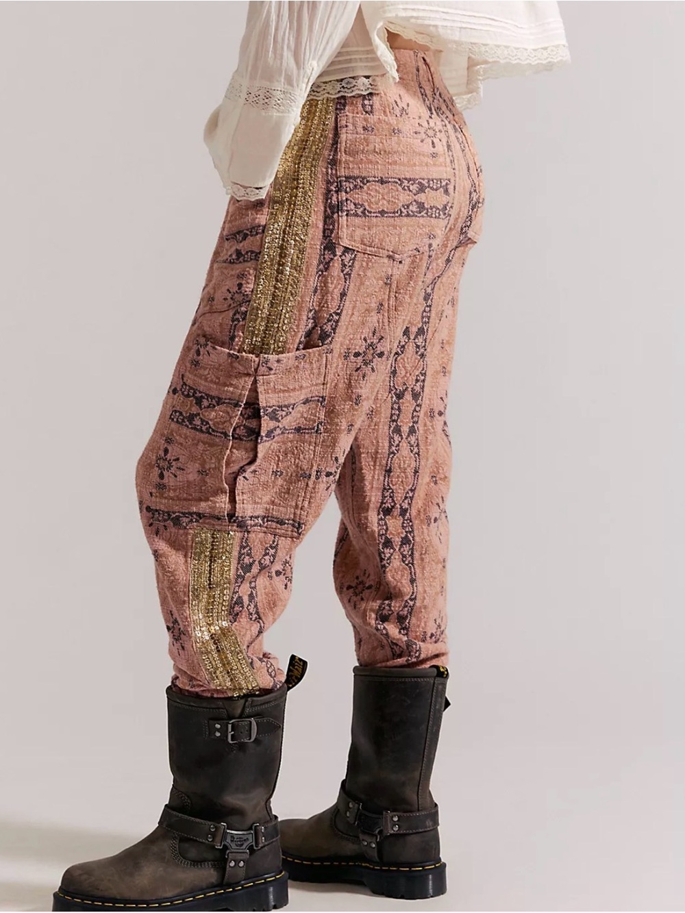 Free People Rose-Tan Printed Slouchy Straight-Leg Pants - Picture 5 of 10